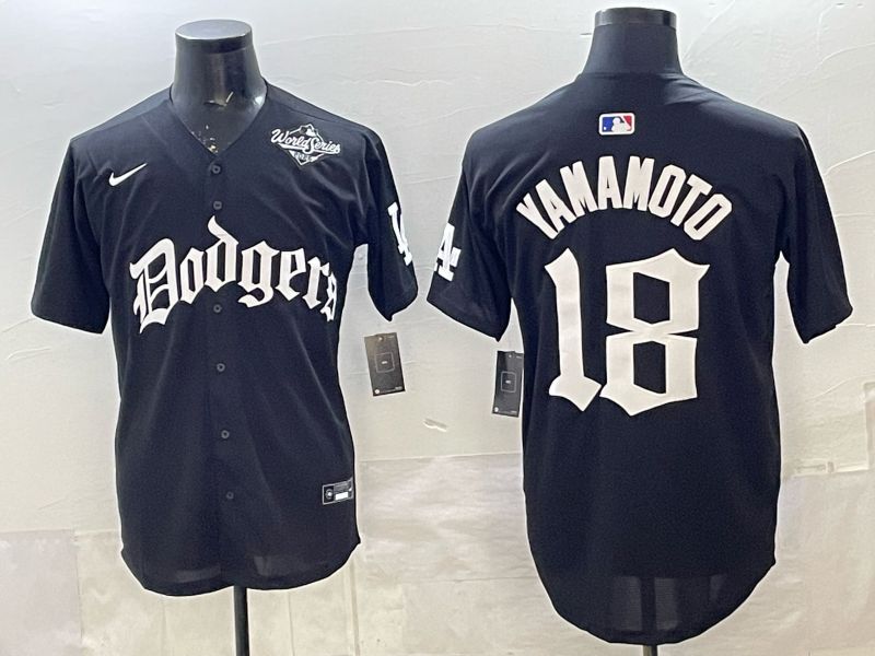 Men 2026 Nike Los Angeles Dodgers #18 Yamamoto Black Game MLB Jersey 04
